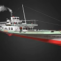 Vintage Steamship With White Superstructure Red Hull Deck Railings And Smoking Chimney