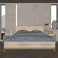 Modern Double Bed With Upholstered Beige Frame Gray Bedding And Bedside Tables In Bright Bedroom