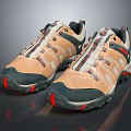 Beige Black Outdoor Hiking Shoes With Red Accent Sole And Stripe Lace Design