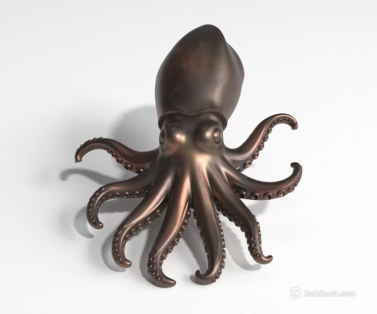 Bronze Octopus Statue With Detailed Curved Tentacles And Glossy Surface 3d model 