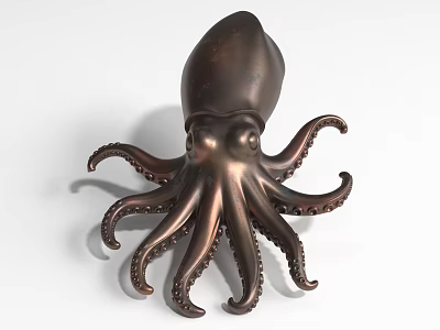 Bronze Octopus Statue With Detailed Curved Tentacles And Glossy Surface 3d model