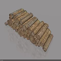 Natural Stacked Wooden Logs with Bark and Round Cross Sections on Smooth Surface