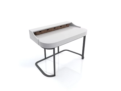 Contemporary Desk With White Tabletop Wooden Storage Slots And Black Metal Legs 3d model