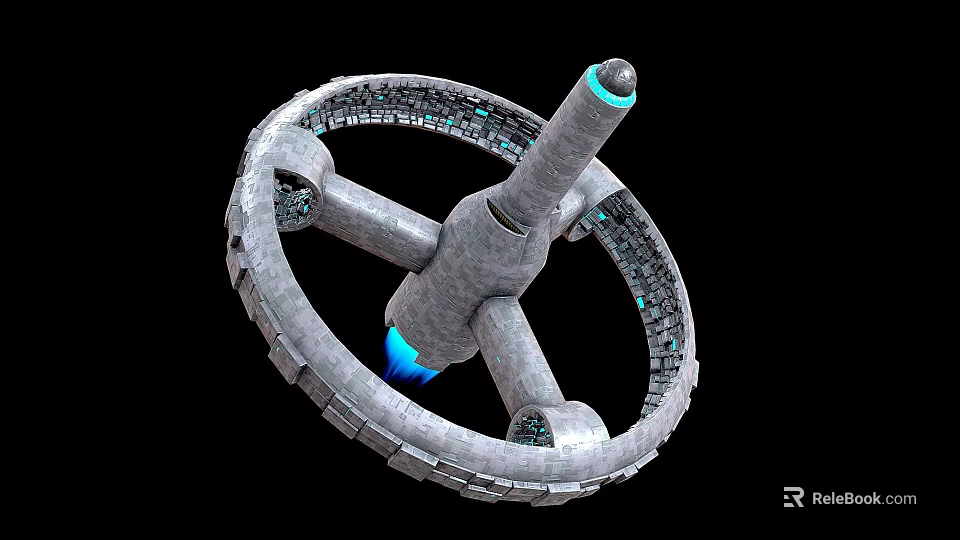Futuristic Circular Space Station Structure With Central Column And Blue Glow 3d model 