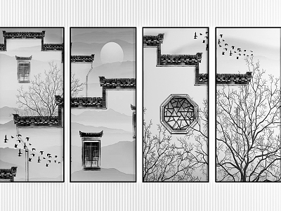 New Chinese Architectural Painting Decorative Hanging Painting Combination model