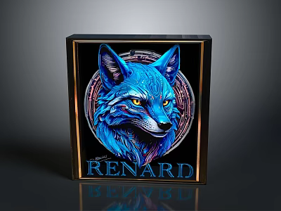 Game Movie Character Blue Fox Head Featuring Yellow Eyes Circular Decorative RENARD Background 3d model