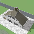 Modern Single Family House With White Exterior Sloped Roof Chimney And Green Surroundings