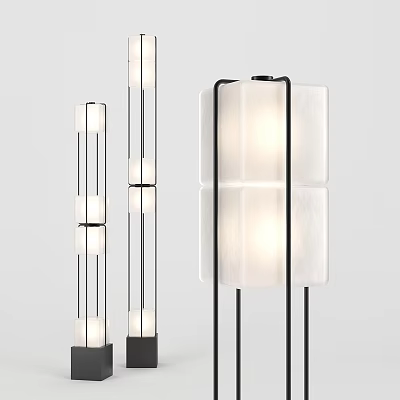 Modern Floor Lamps With Sleek Metal Frames And White Square Shades For Home Decor 3d model