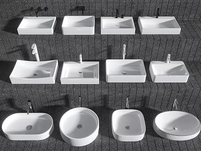 Modern Ceramic Washbasins in Various Shapes and Styles Collection 3d model