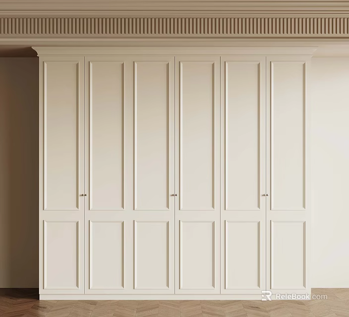 White Modern Minimalist Wardrobe With Multiple Cabinet Doors And Clean Design 3d model 