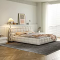 Modern Minimalist Bedroom Interior With Tufted Bed Table Lamp Wall Artwork And Rug
