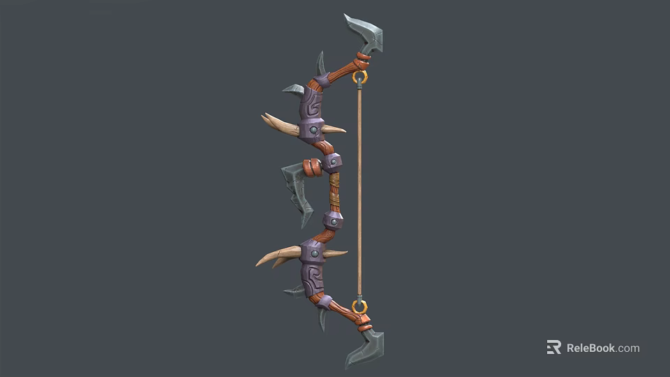 Ancient Decorative Bow Weapon With Metal Spikes Intricate Carvings And Leather Details 3d model 