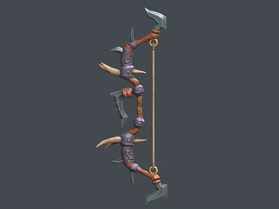 Ancient Decorative Bow Weapon With Metal Spikes Intricate Carvings And Leather Details 3d model