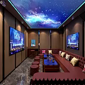 Modern KTV Interior With Starry Ceiling Multiple Screens Sofas And Coffee Tables 3d model