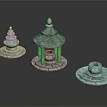 Stone Crafted Garden Ornaments With Dome Pavilion Conical Top Basin Like Structure And Circular Bases