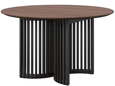 Round Wooden Table With Brown Top And Black Vertical Slat Legs 3d model
