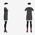 Plaid Pattern Short Sleeved Midi Dress With Black Tights Red High Heels And Hat