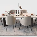 Modern Minimalist Dining Table Set With Light Gray Chairs Wine Bottles And Vase