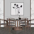 New Chinese Dining Table and Chair Set Round Dining Table and Chair Set 3d model