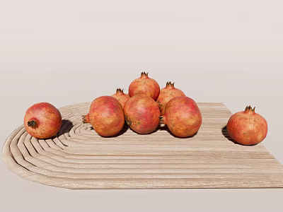 Fresh Ripe Pomegranates Placed on a Wooden Tray for 3d model