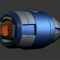 3D Rendered Blue Mechanical Device Featuring Shiny Surface Silver Stripes And Red Blades