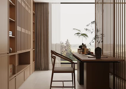 New Chinese Style Tea Room Tea Tasting Area Balcony Tea Room Tea Table and Chair Combination Tea Cabinet Tea Set Tea Tray 3d model