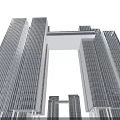 Modern High Rise Office Building With Glass Curtain Wall And Symmetrical Design