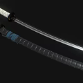 Two Japanese Katanas With Unsheathed Sharp Blade White Cord Wrapped Hilt And Sheathed Black Textured Scabbard
