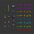 Colorful Small Game and Movie Characters with Stones and Various Geometric Shapes
