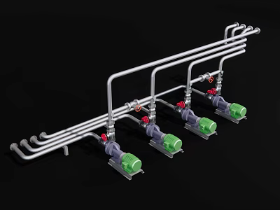 Industrial Equipment With Multiple Mechanical Pumps And Metal Piping Systems 3d model