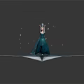 Elsa Raising Hands In Teal Gown With Snowflakes On Ice Crystal Platform