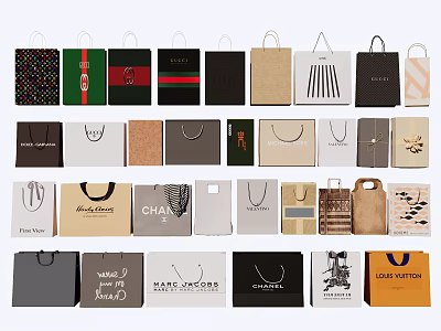Decorative Ornament Combination Of Various Branded Shopping Bags With Diverse Designs And Colors 3d model