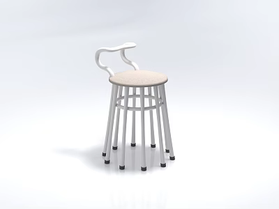 Modern Stylish Stool With Curved Backrest Woven Seat And Metal Leg Structure 3d model