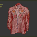 White Shirt Featuring Colorful Floral Embroidery And Blue Buttons With Long Sleeves
