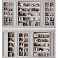 Modern Wooden Bookcase With Glass Doors Multiple Shelves And Decorative Items