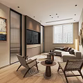 Modern Hotel Guest Room Interior With Comfortable Sofa TV Decorative Painting And Chairs