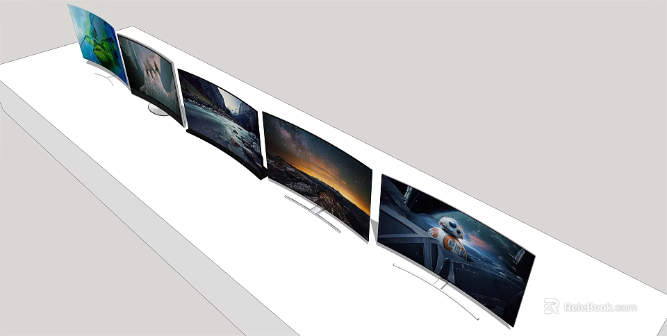Modern Televisions With Various Screen Displays And Sleek Design Arrangement 3d model 