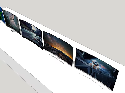 Modern Televisions With Various Screen Displays And Sleek Design Arrangement 3d model