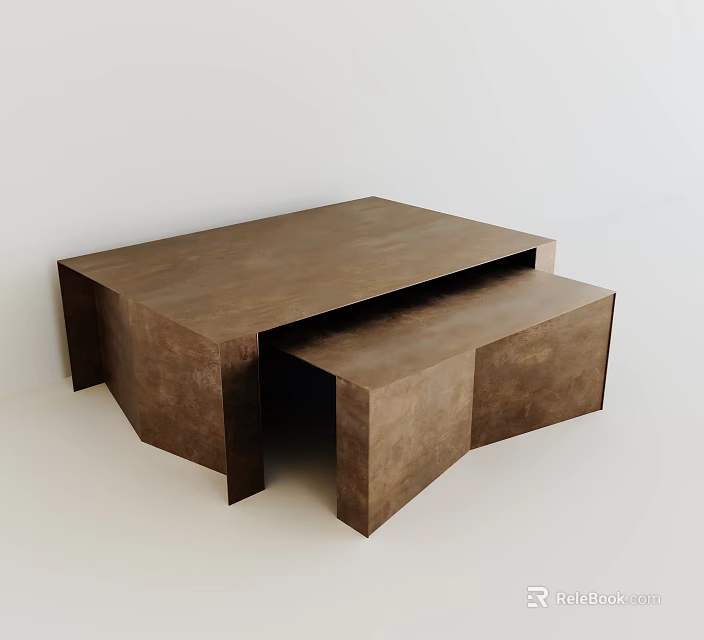 Modern Brown Wooden Coffee Table With Geometric Shape And Two Piece Structure 3d model
