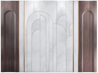 Modern Bed Background Wall Design With Wooden Panels And Geometric Accent Lines 3d model