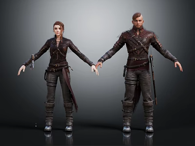 Medieval Warrior Characters And Fantasy Creature In Leather Armor Standing Pose 3D Render 3d model
