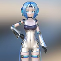Game Movie Character With Blue Hair Blue Eyes Elf Ears White Purple Outfit Silver Armor