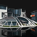 Modern Curved Office Building Design Featuring Glass Curtain Walls Spiral Walkway And Green Areas