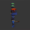 3D Cat Character With Blue Yellow Armor Red Helmet Green Eyes Juggling Floating Spheres