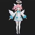 Anime Style Angel Character Fantasy Creature With Pink Hair Halo And White Wings