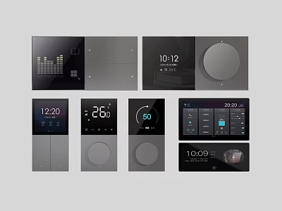 Smart Home Switch Panels With Digital Display Showing Time Temperature And Control Interfaces 3d model