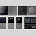 Smart Home Switch Panels With Digital Display Showing Time Temperature And Control Interfaces 3d model