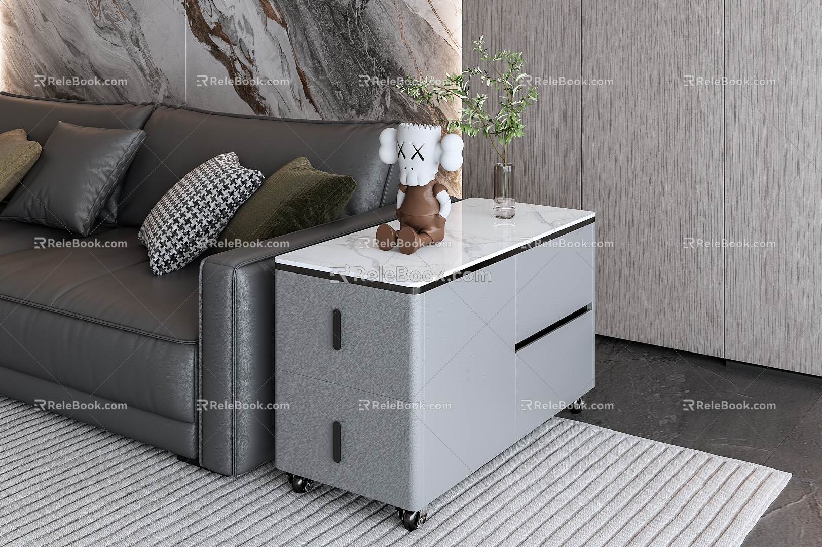 Modern Living Room Sofa Side Table Removable Leather Side Cabinet Rock Board Countertop Living Room Coffee Table Small Table 3d model