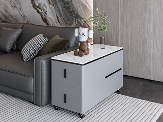 Modern Living Room Sofa Side Table Removable Leather Side Cabinet Rock Board Countertop Living Room Coffee Table Small Table 3d model