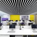 Modern Public Office Space With Glass Partitions Desks Ergonomic Chairs And Bright Lighting 3d model